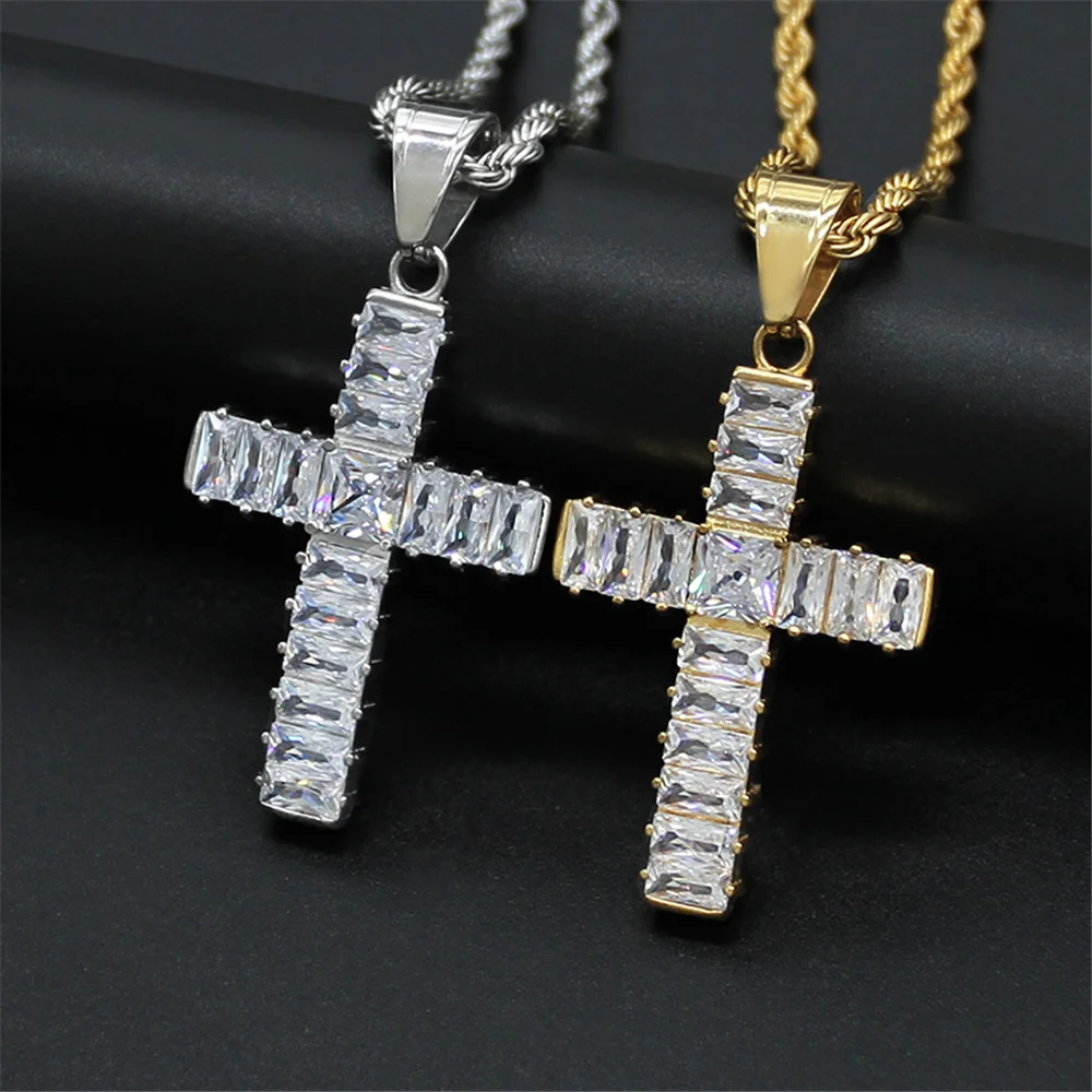 Ожерелье с подвеской-крестом для мужчин и женщин украшение в стиле хип-хоп из