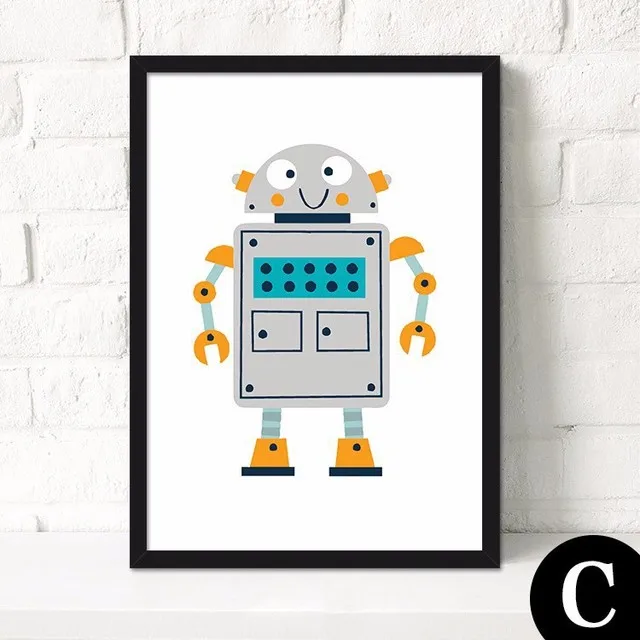 

Cartoon robot Childlike decorative painting Nordic modern simplicity Hanging pictures kids Living room decoration Frameless