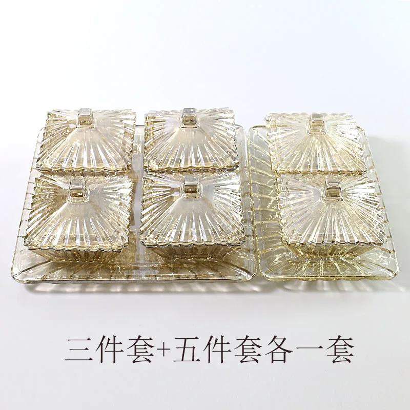 

Glass candy can transparent with cover creative sugar box household snack plate European crystal glass can candy christmas plate