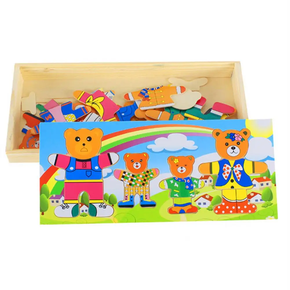 

Wooden Bear Family Dress-Up Puzzle Bears Change Clothes Games Toy Set Children's Early Education Wooden Jigsaw Puzzle Dressing