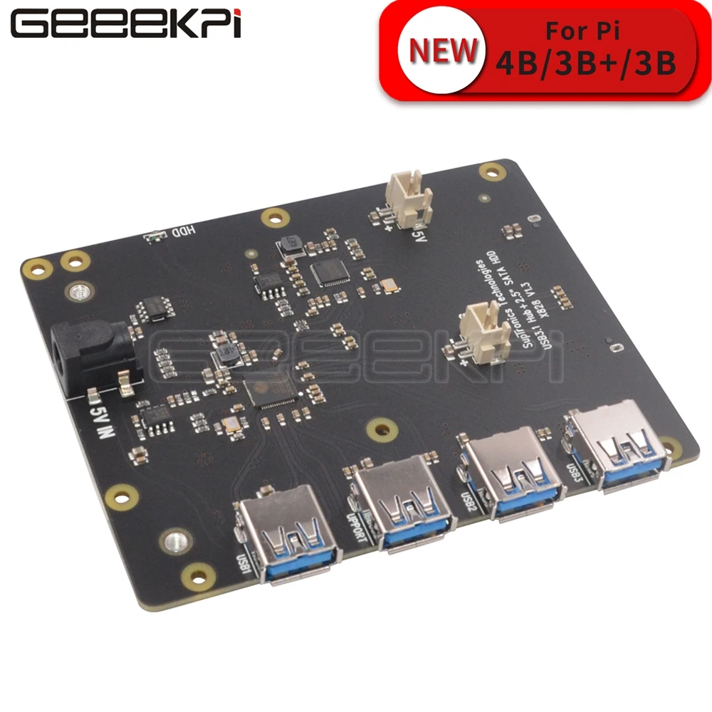 GeeekPi Raspberry X828 Штабелируемый 2," SATA HDD/SSD Щит Плата расширения USB3.0 концентратор для Raspberry Pi 4 B/3B+/3B/2B/1B