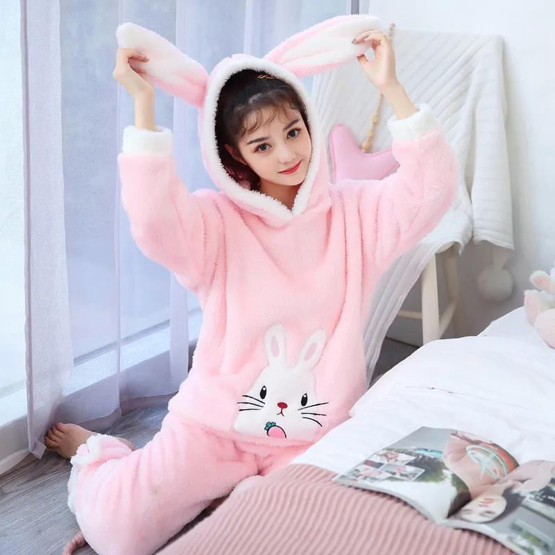 Осенне-зимние женские пижамные комплекты толстые теплые коралловые фланелевые