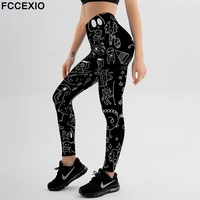 fccexio cartoon skull star print legging fitness push up leggins sexy high waist legins workout jeggings women sport black pants