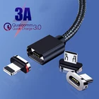 Магнитный ленточный USB-кабель 3 А, Micro USB Type C, шнур для быстрой зарядки и передачи данных для смартфонов iPhone 12 Pro Max, Xiaomi 11, Huawei P40