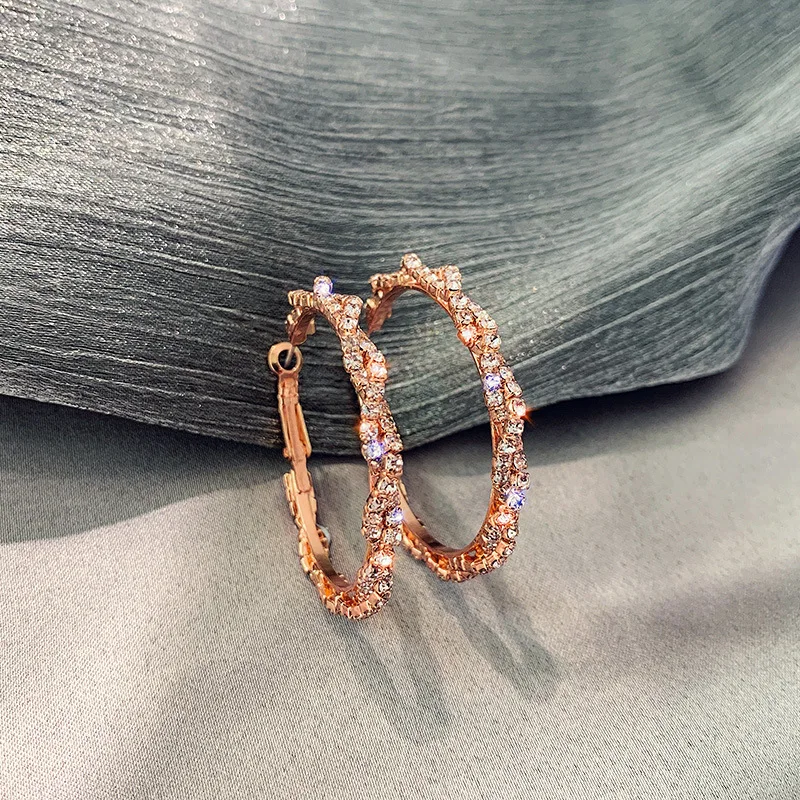 

needle Gold Round Crystal Hip Hop Ring Earrings Party Big Circle Bride Large Rhinestones Gift Valentine's Day Gift