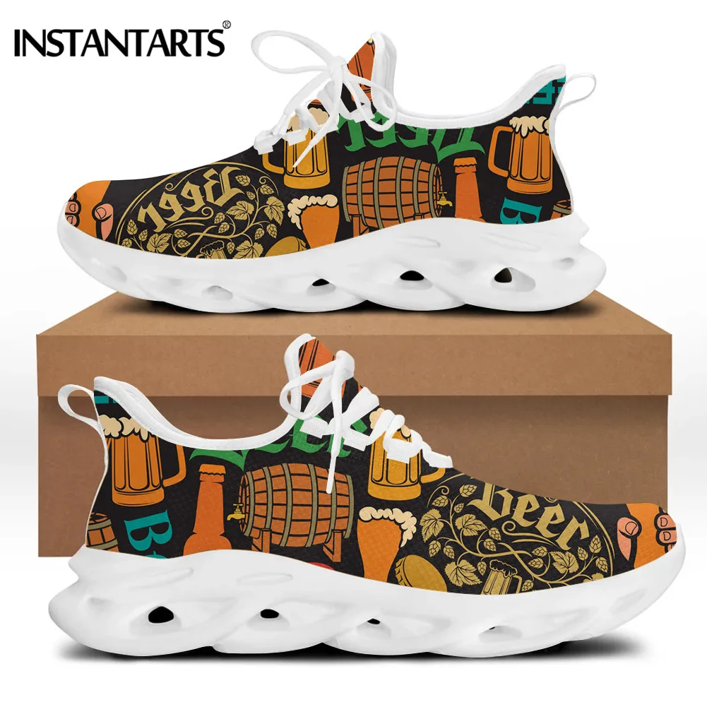 

INSTANTARTS Beer Wine Bottle Glass Pattern Women's Personalized Lace-up Shoes Walking Shoes Retro Durable Sneakers For Female