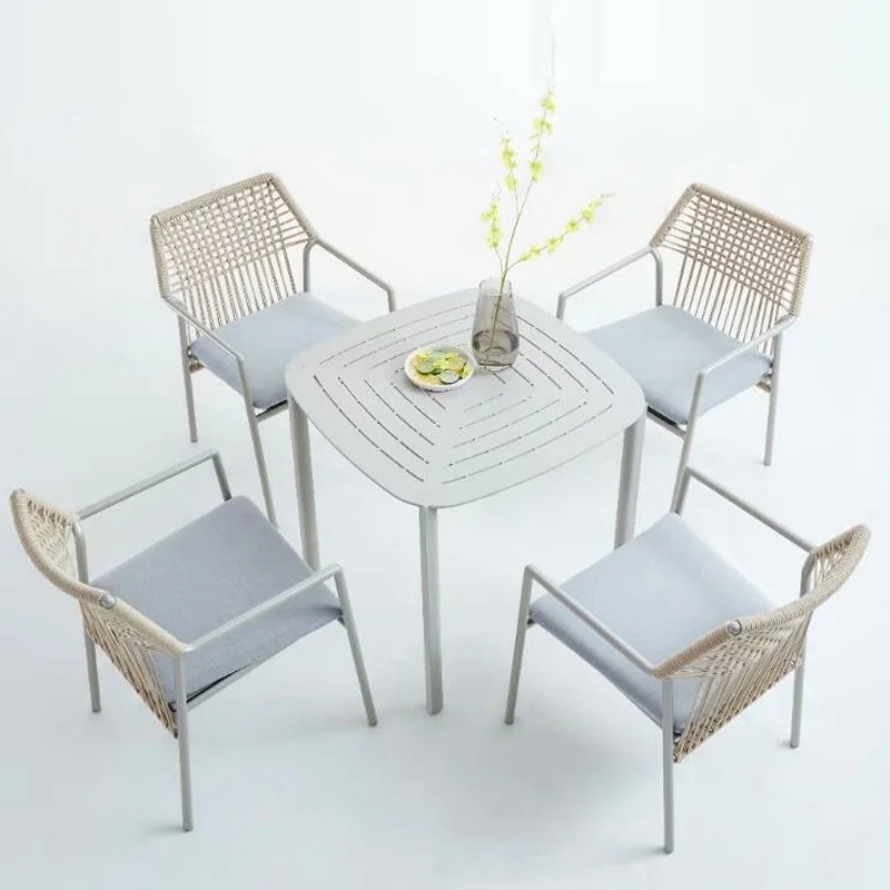 

5-piece outdoor hemp rope furniture good quality patio dining set outdoor table chair with cushions all weather handmade fashion