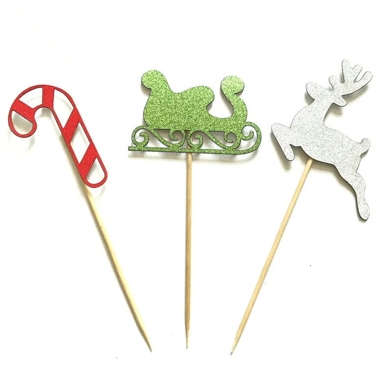 6 шт. рождественские блестящие капкейные топперы Санта-Клаус Олень сани Топпер