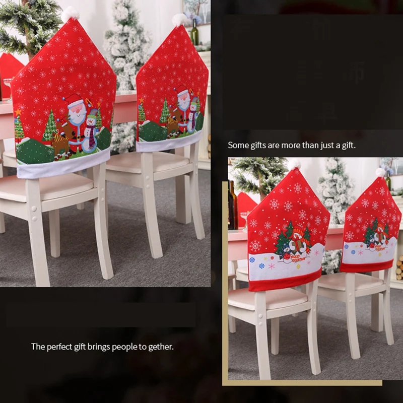 

Hot YO-2Pcs Christmas Decorations for Home Chair Cover Non-Woven Table Red Hat Chair Back Cover New Year Decor