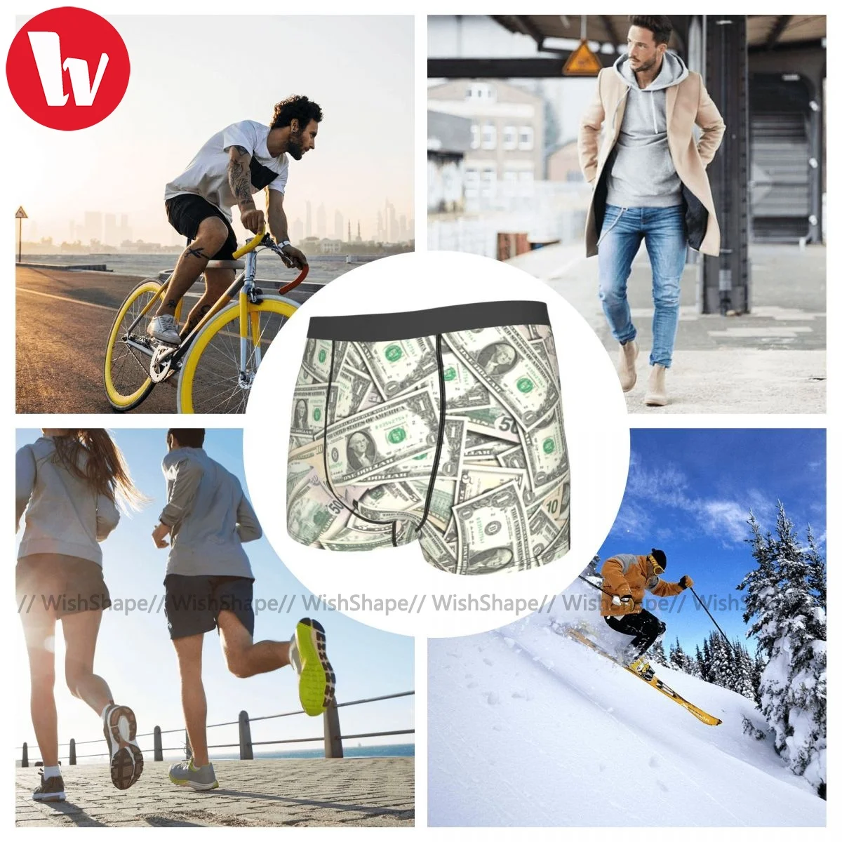 

Money Underwear Trenky Polyester Sexy Trunk Man Sublimation Sublimation Boxer Brief
