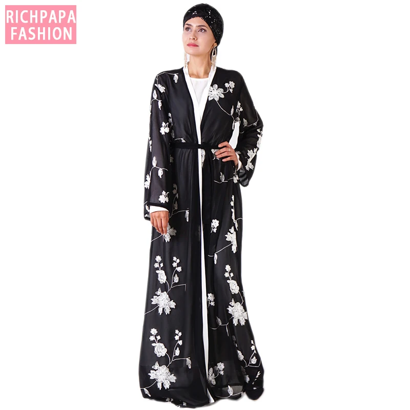 Embroidery Abaya Kimono Muslim Hijab Dress Kaftans Dubai Abayas For Women Turkish Islamic Clothing Caftan Turkey Robe Femme Jurk |