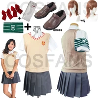 toaru kagaku no railgun misaka mikoto shirai kuroko school uniform sweater shirt skirt outfit anime cosplay costumes wigs shoes