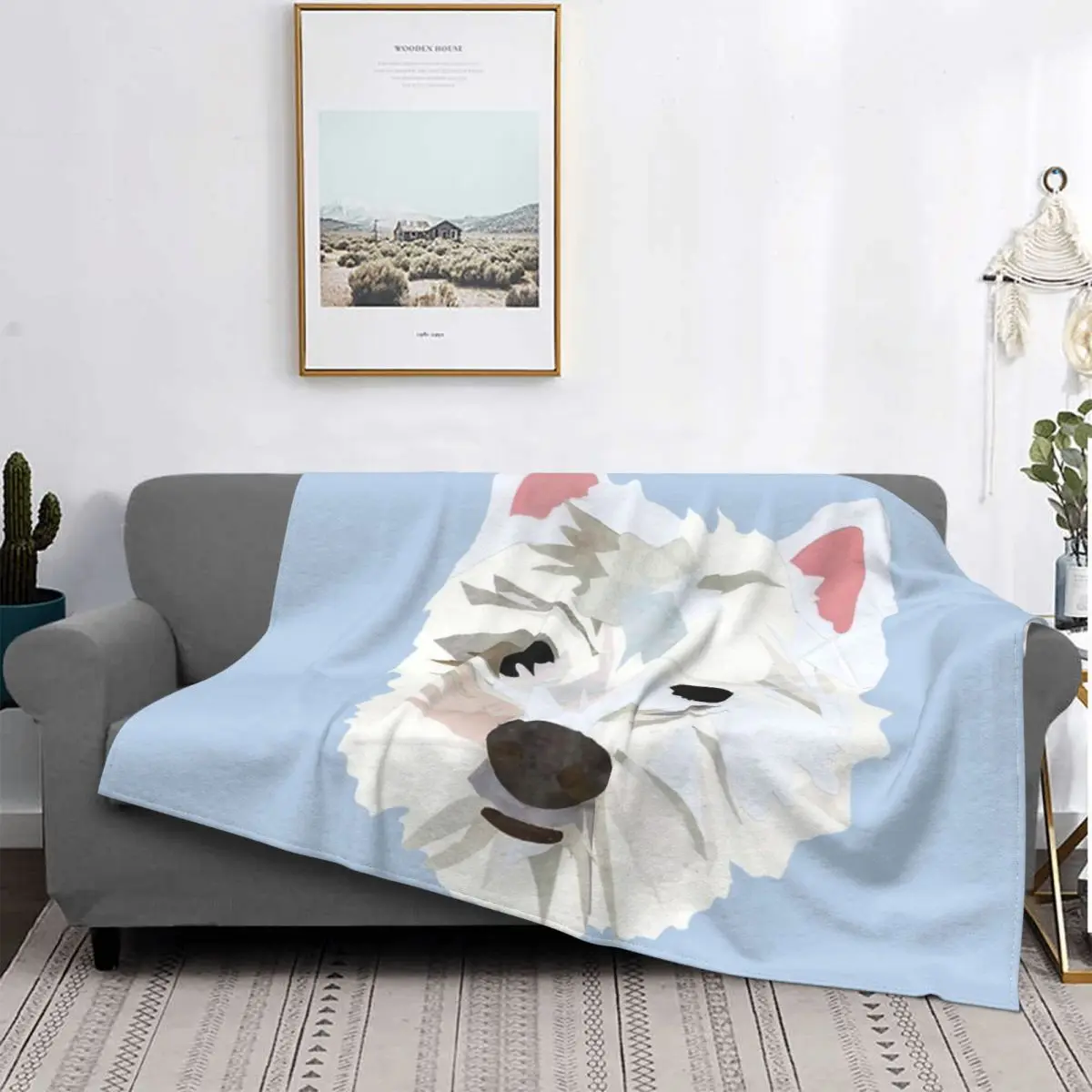 

Manta a cuadros Max The Westie, colcha para cama, sofah cama, funda de forro polar, colcha para cama