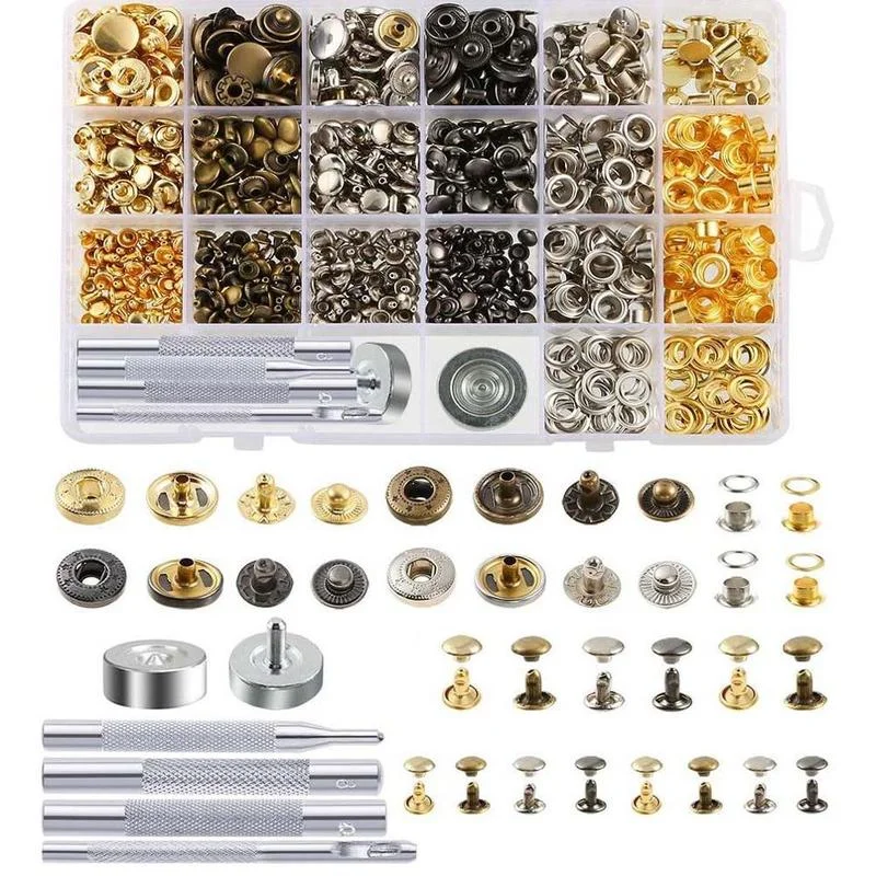 

Snap Fasteners Kit Leather Rivets Eyelets Grommets Binding Screws Snap Buttons Press Studs Kit with Fixing Tools