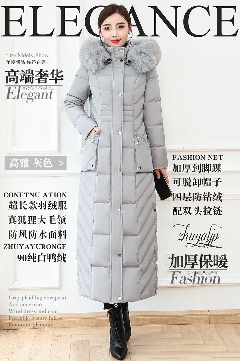 S- 4XL plus size Winter over the knee X-long 90% Duck down coat female X-Long thick warm Down Jacket real fox fur Parkas F442