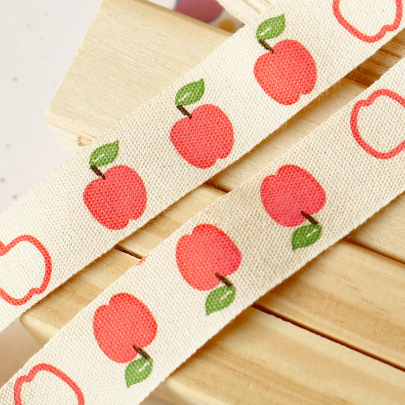 Хлопковая лента для шитья ручной работы с принтом яблока 15 мм х 100 м тканевая