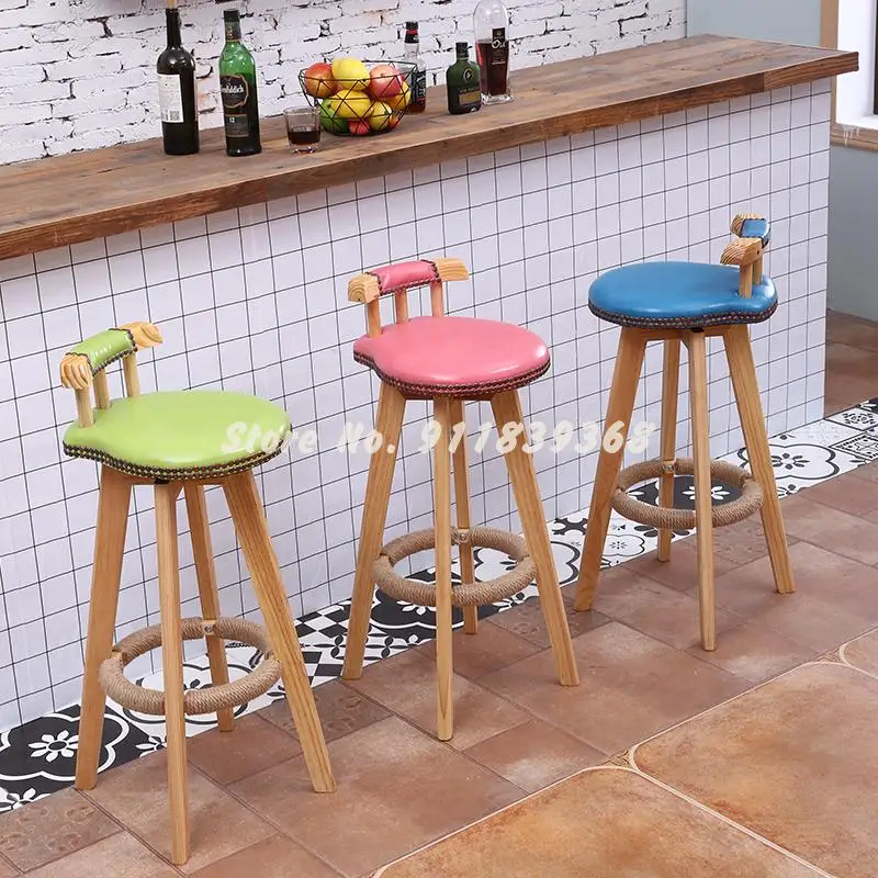 Барный стул из массива дерева высокий табурет Ретро американские барный