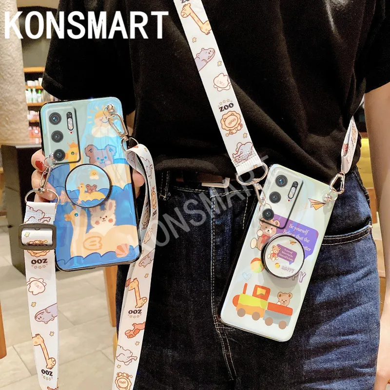 

KONSMART For Xiaomi Redmi Note 10 5G Case Cartoon Cute Phone Case POCO M3 Pro 5G Silicone Soft Back Cover With Strap