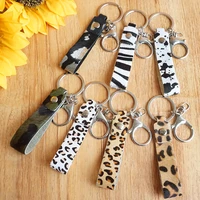 leopard genuine leather horsehide handle keychains dad gift car key ring