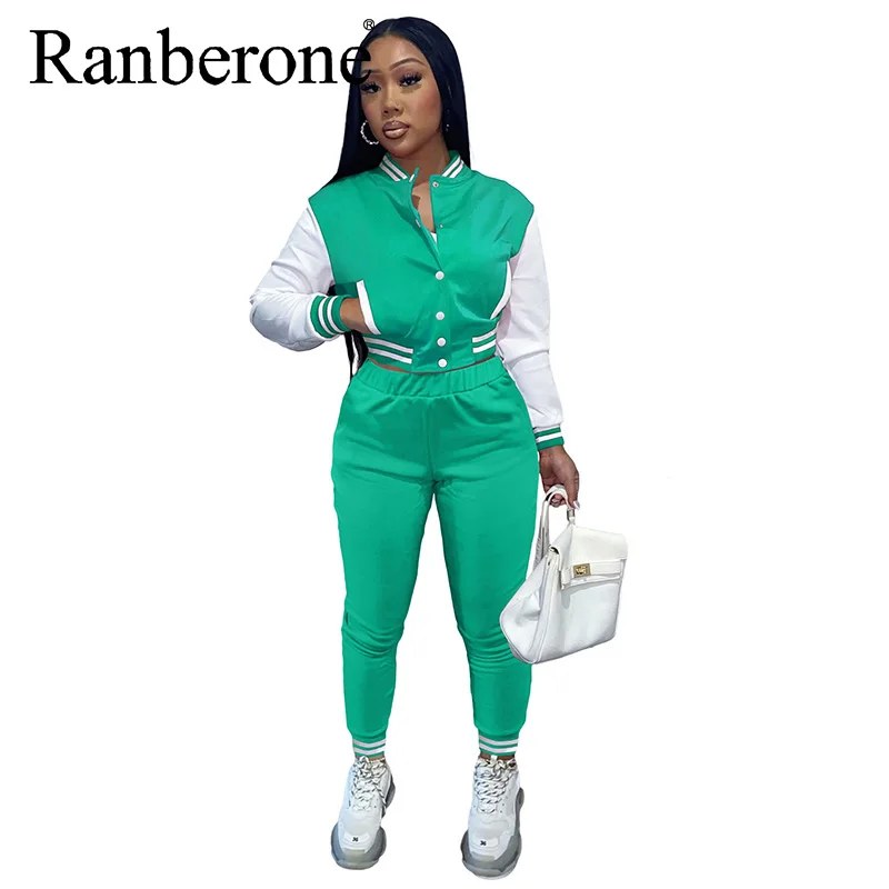 Two Piece Set Women Sport Long Sleeve Jacket and Long Pants Set Baseball Suit Fitness Outfits Active Sweatsuit Tracksuit