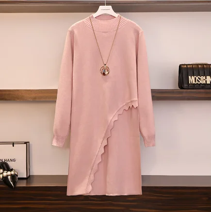 Плюс размер 4XL трикотажные оборки Нерегулярные Длинные свитера Топы платье + Ruched