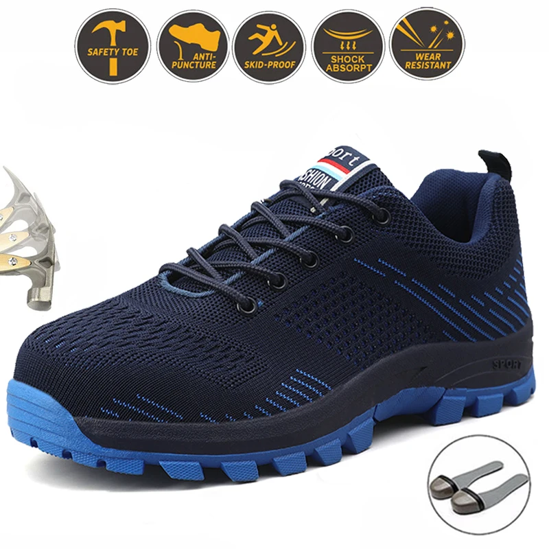 

Breathable Mesh Sneakers Men Work Safety Shoes Steel Toe Anti-Smashing Industrial Shoes Male Anti-Piercing Construction Boots 46