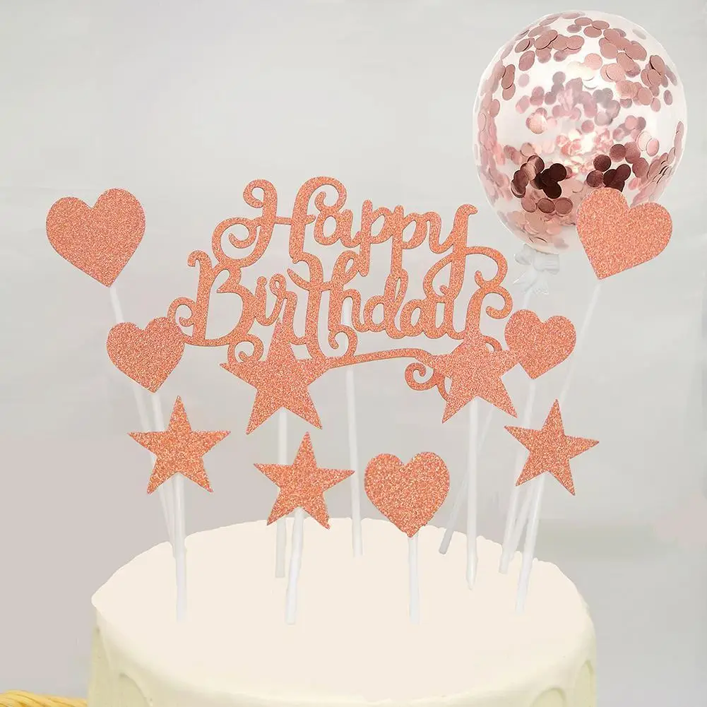 

5 Inch Round Balloon Star Rose Gold Happy Birthday Cake Cake Wedding Toppers Decor Decoration Party Flag Shower Baby Z2K7