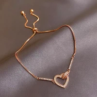 trendy elegant heart shaped crystal charming bracelet for women high quality light luxury design shiny aaa zircon ins hot gift