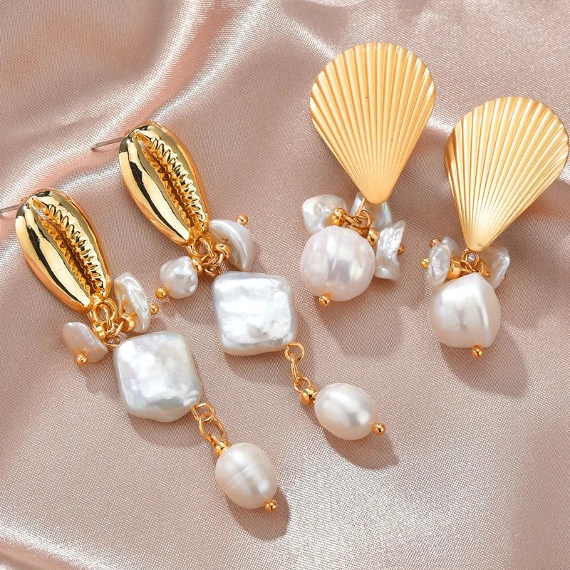 Новый натуральный пресноводный жемчуг Висячие серьги для женщин золото цвет