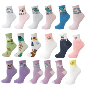 Женские красочные носки VPM Kawaii, новинка, милые Мультяшные забавные японские клубники, молока, единорога, динозавра, розовый кот, носки для девочек, подарки
