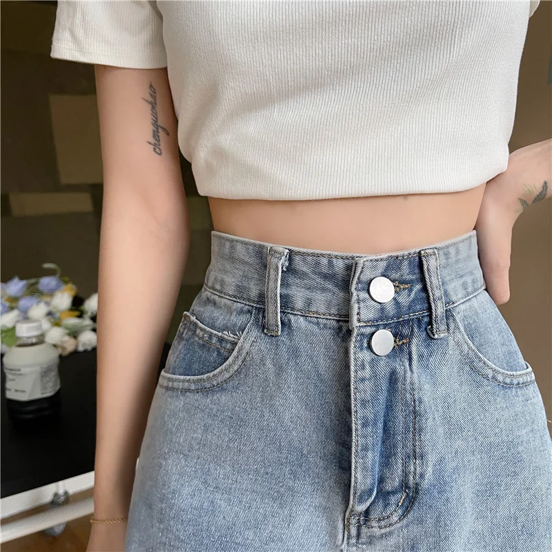 

TIGENA High Waist Denim Shorts Women 2021 Summer Casual All-match Ripped Hole Tassel Pocket Jeans Shorts Female Blue Short Pants