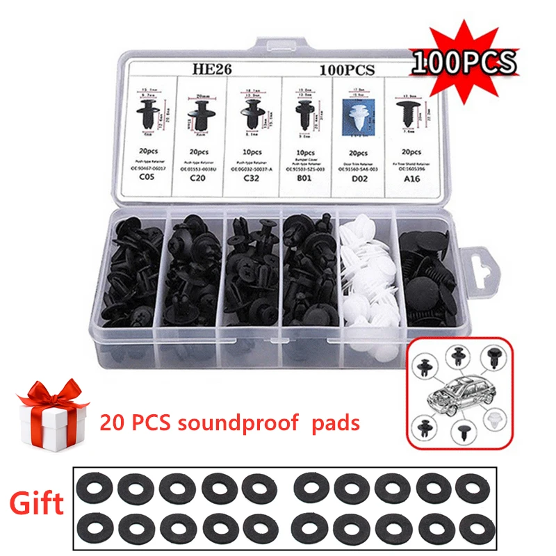 

100pcs Mixed Auto Fastener Clip Car Body Push Retainer Pin Rivet Bumper Door Trim Panel Retainer Fastener Kit Car Accessories