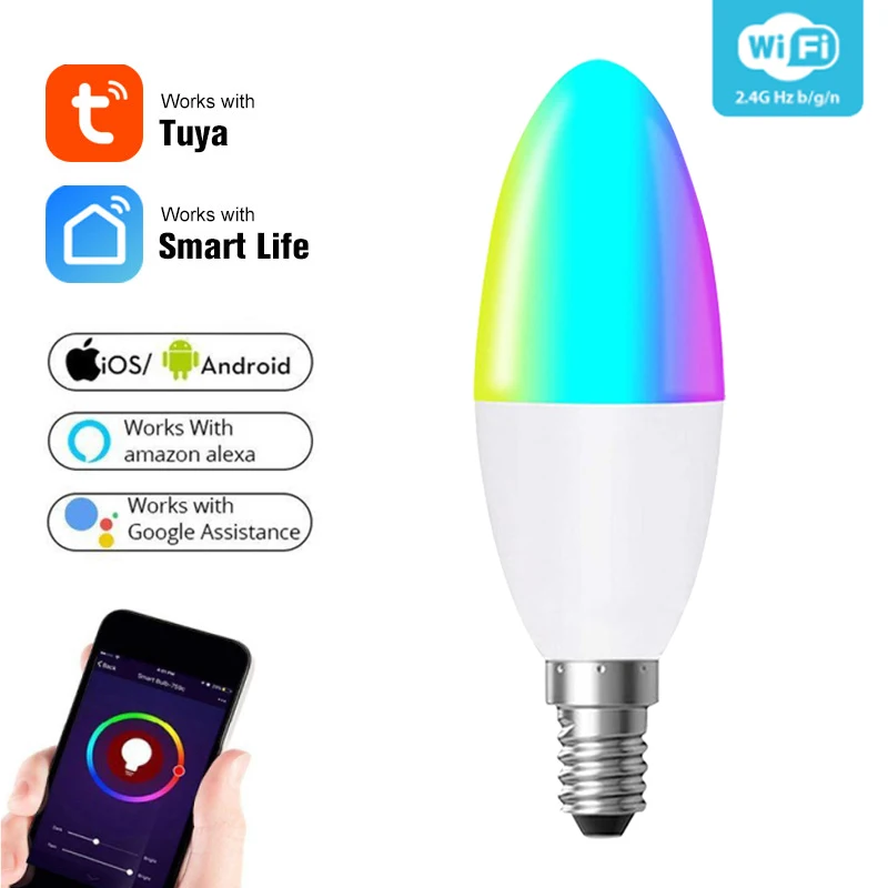 

Умная светодиодная лампочка Tuya Zigbee E14, светильник с регулируемой яркостью, RGB + CW, работает с приложениями SmartThings, Echo Plus, Alexa/Google Home, 5 Вт
