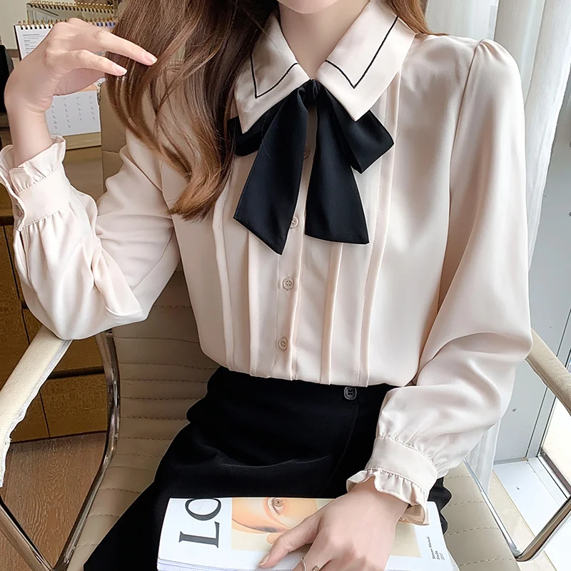 

in Stock! Small Video! 2021 Autumn New Long Sleeve Summer Chiffon Shirt Top Women's Clothes Autumn Clothes New Europe