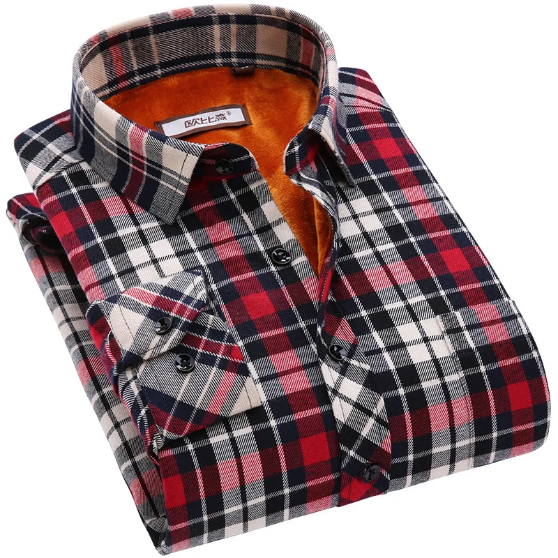 Зимняя новая теплая рубашка мужская с длинным рукавом плюшевая утолщенная