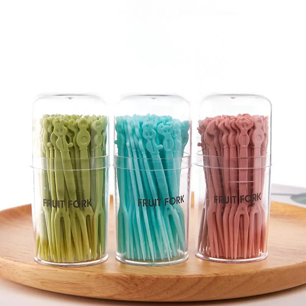 

Lightweight 50Pcs/Barrel Practical Disposable Plastic Fruit Forks Lovely Fruit Forks Disposable for Fruit Shop