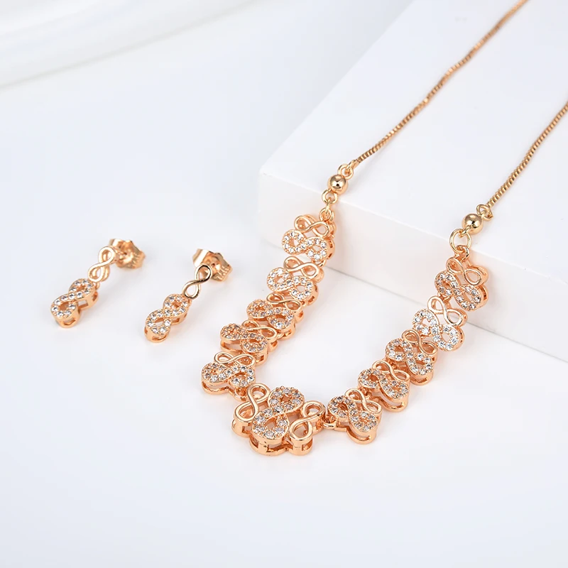 

Женское ожерелье, серьги с подвеской, счастливый номер 8, встраиваемые бриллианты, 2 шт., комплект ювелирных изделий, Золотая Бабочка, стиль, п...