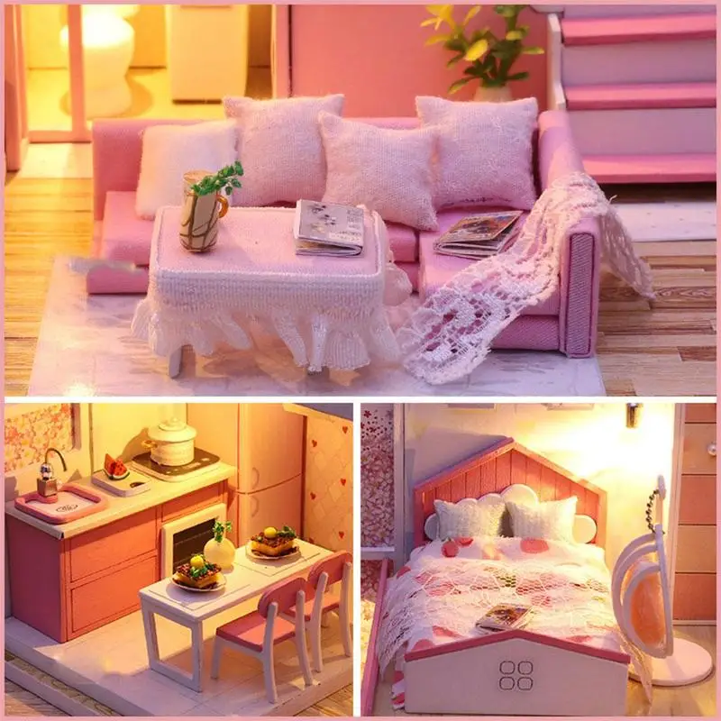 

Italian Villa Model House Wooden Diy House Handmade Time Light Loft Toy Assembling Gift F0H4