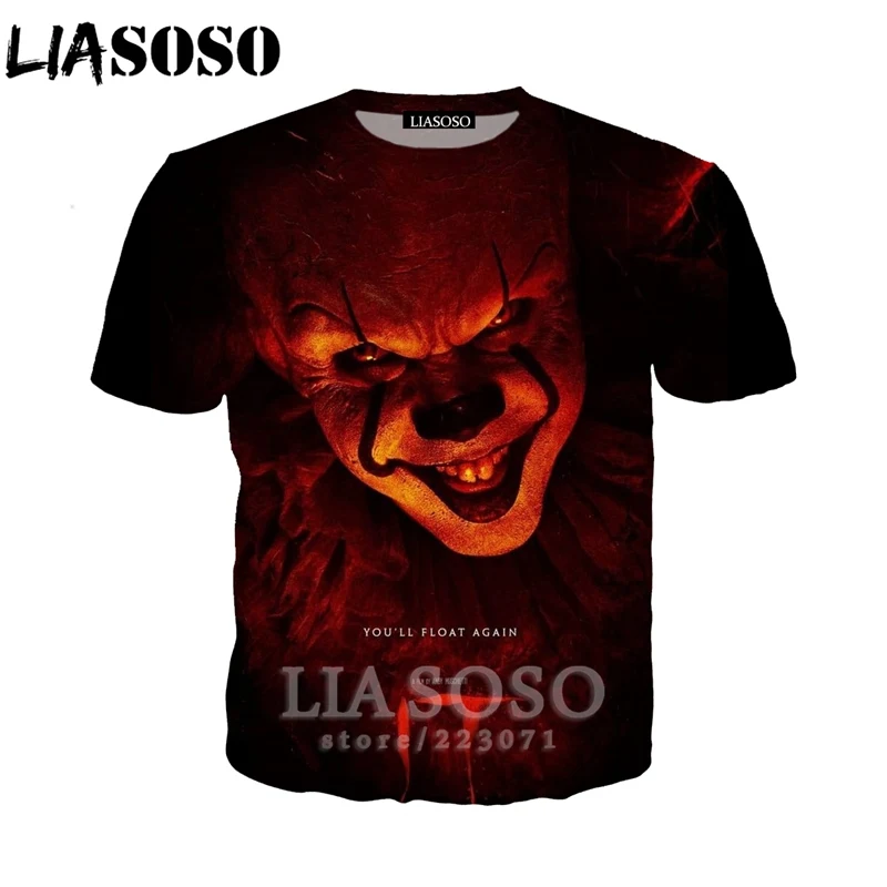 LIASOSO Новый Мужской Женский свитшот Pennywise 3D принт It Chapter два террора Клоун Футболка