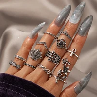 docona 12pcsset boho vintage silver color geometric hamsa flower carving knuckle midi rings fashion finger jewelry brincos 6394