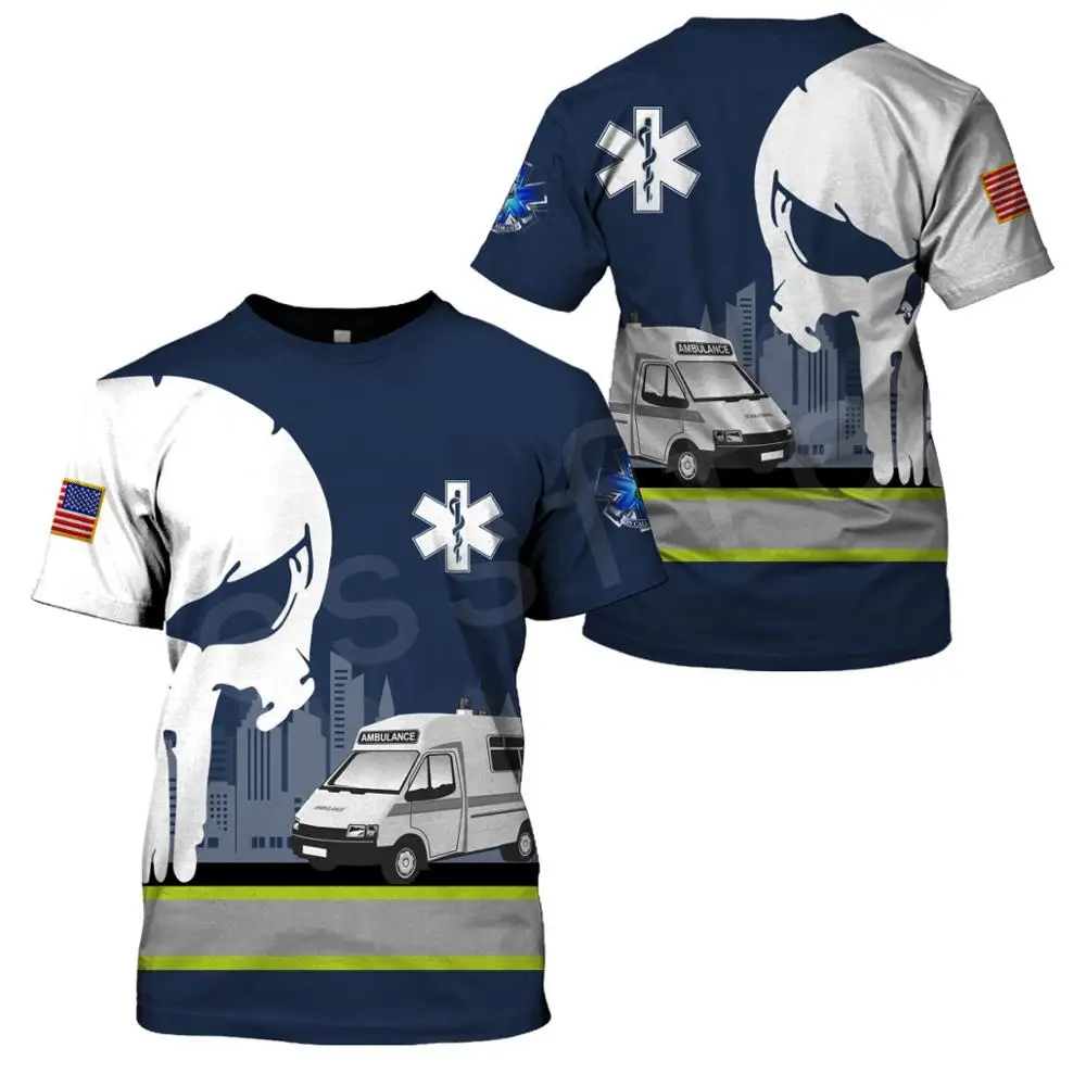 Tessffel Emergency Medical Service Technician EMT EMS Paramedic Hero New Fashion Unisex Casual 3DPrint Short Sleeve T-Shirts s-6