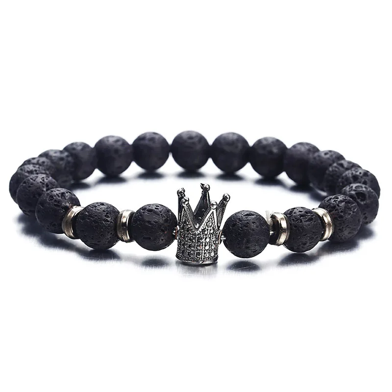 

Black Beaded Bracelets for Women Men Boho Stone Beads Couple Bracelet Crown Jewelry Accessories Party Friends Gifts