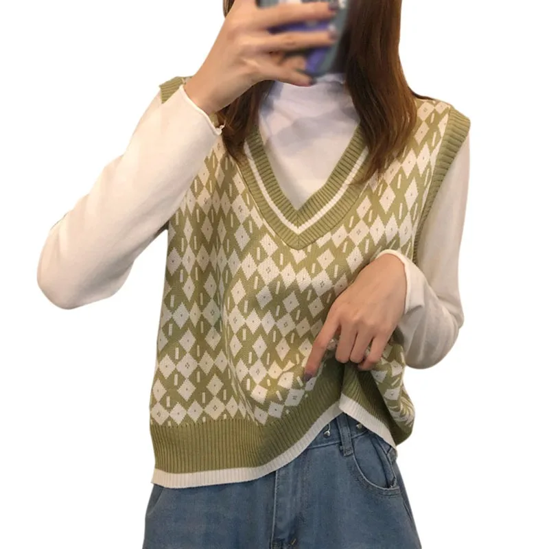 

Fashion Trend The Latest Style Loved By Young People Women's Korean Knitted Vest Student All-match Sleeveless V-neck