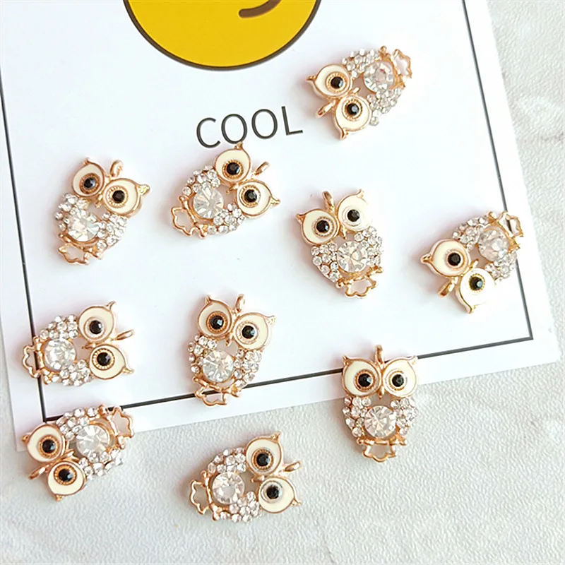 10 Pcs Rhinestone Owl Charms Pendants Cute Animals Bird Pendants Floating For DIY Jewelry Making Accessories Earring Hair Dangle images - 6