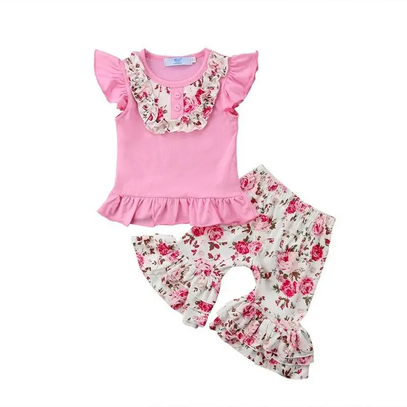US Toddler Baby Kid Girl Clothes Top T-shirt Floral Ruffle Pants Outfit Summer Set 2PCS 2-7T | Детская одежда и обувь