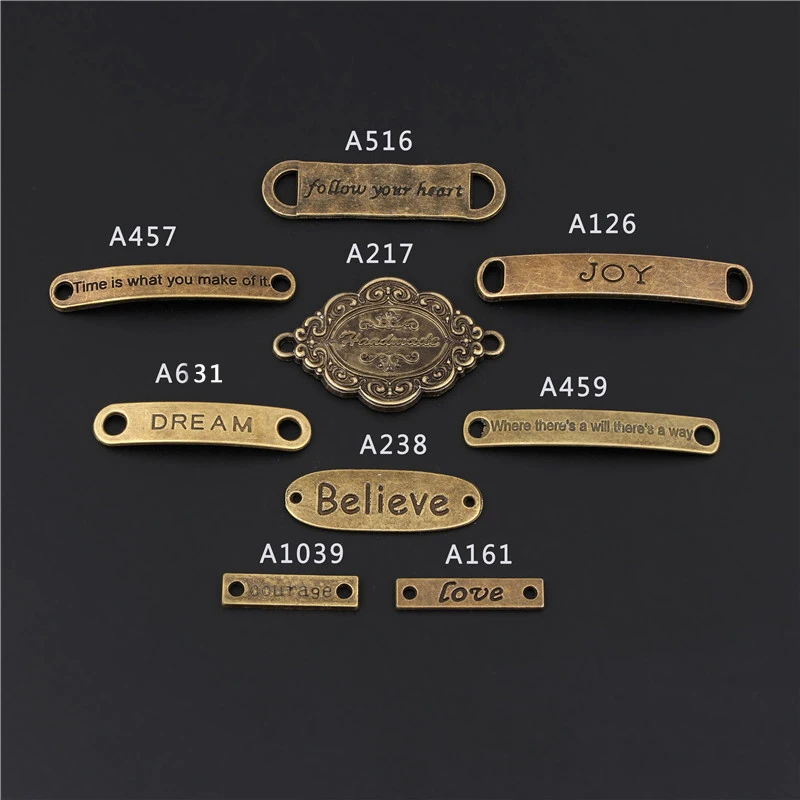 5 шт. Античная Бронза Длинные тарелки в форме букв талисманы Соединитель Кулон