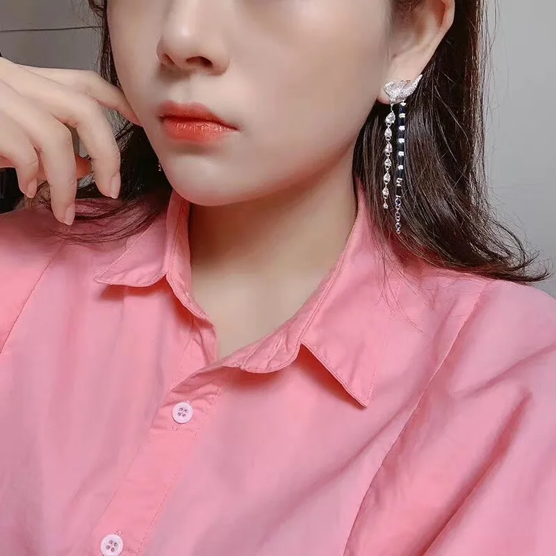 Привлекательное голубое платье квадратный Циркон Ласточка кисточкой Длинные