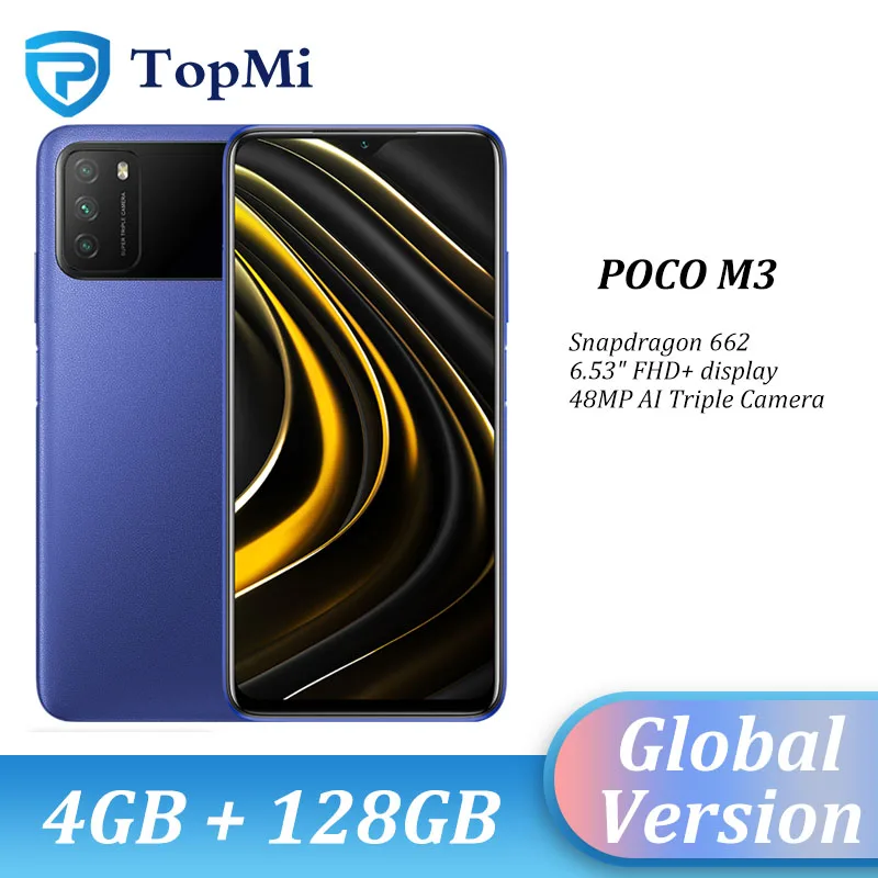 Глобальная версия POCO M3 смартфон 4 Гб 64 Гб/128 ГБ Snapdragon 662 Octa Core 6000 мАч Батарея 48MP