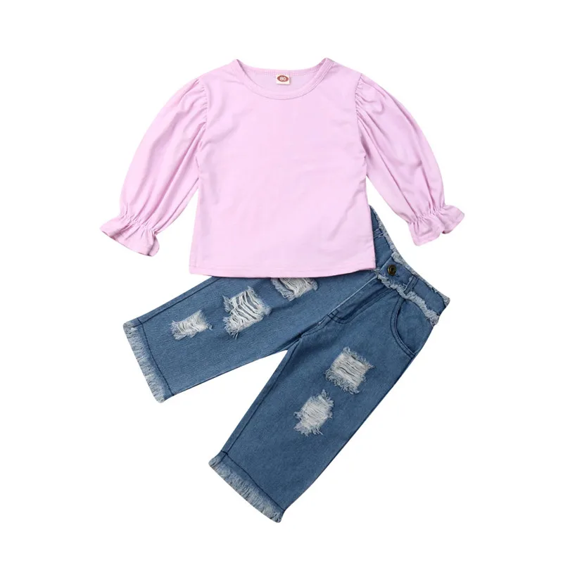 Милый комплект одежды для маленьких девочек повседневный детский розовый топ с