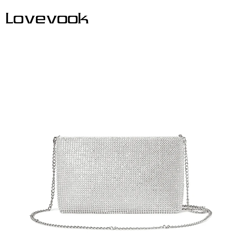 Женская сумка через плечо Lovevook, маленькая сумочка на плечо для женщин и девушек, дамские клатчи в руках для банкета, вечериник или свадьб, блестящие серебряные сумки с блестящим алмазным материалом